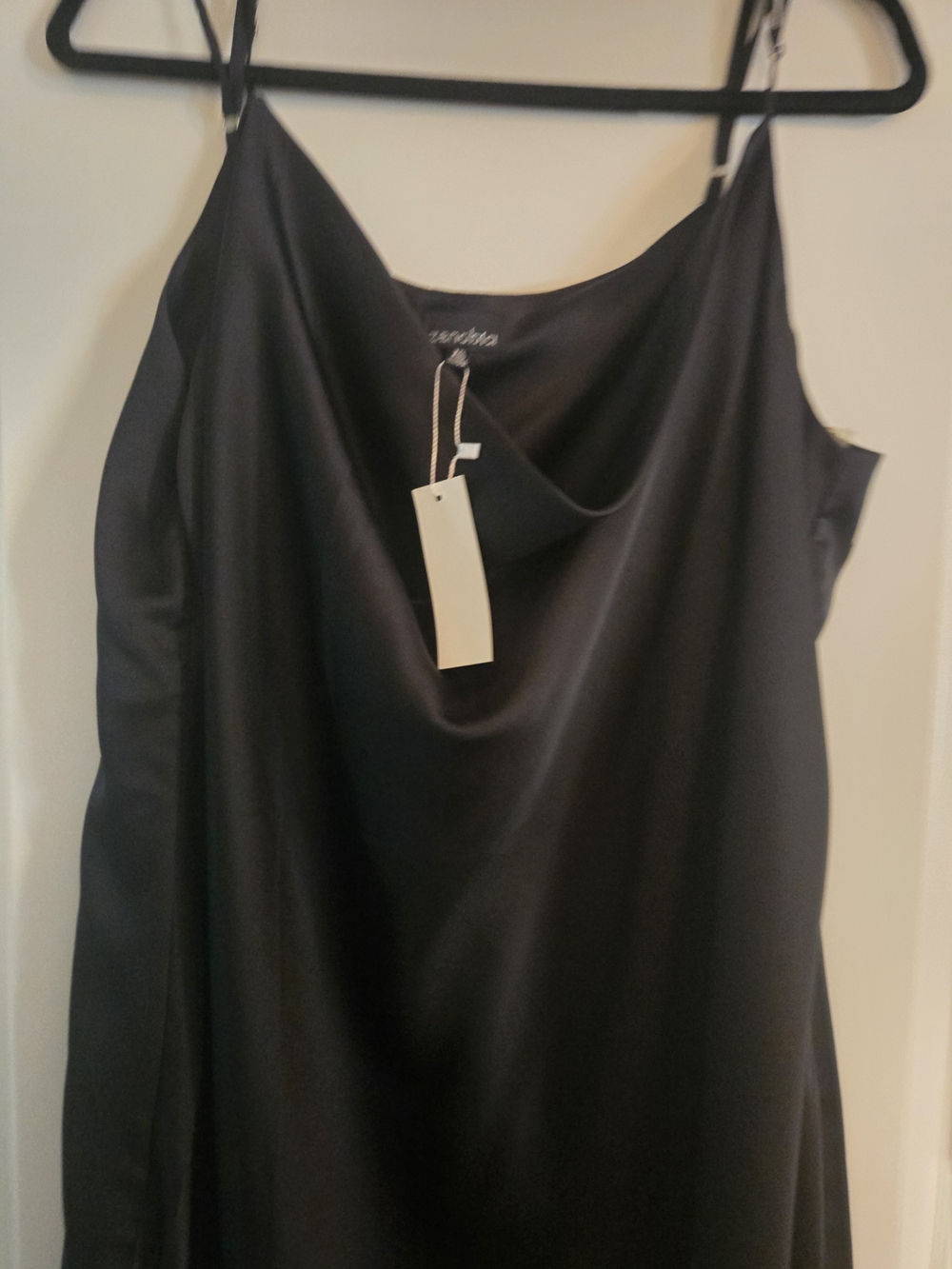 3XL New Zenobia Black Satin Slip Dress with Cowl Neck